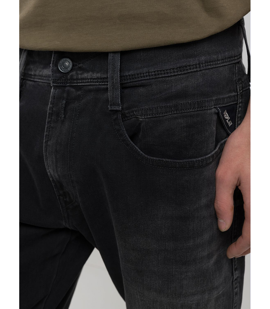 スリム ANBASS Hyperflex Re-used スーパーストレッチデニム 詳細画像 ブラック 5